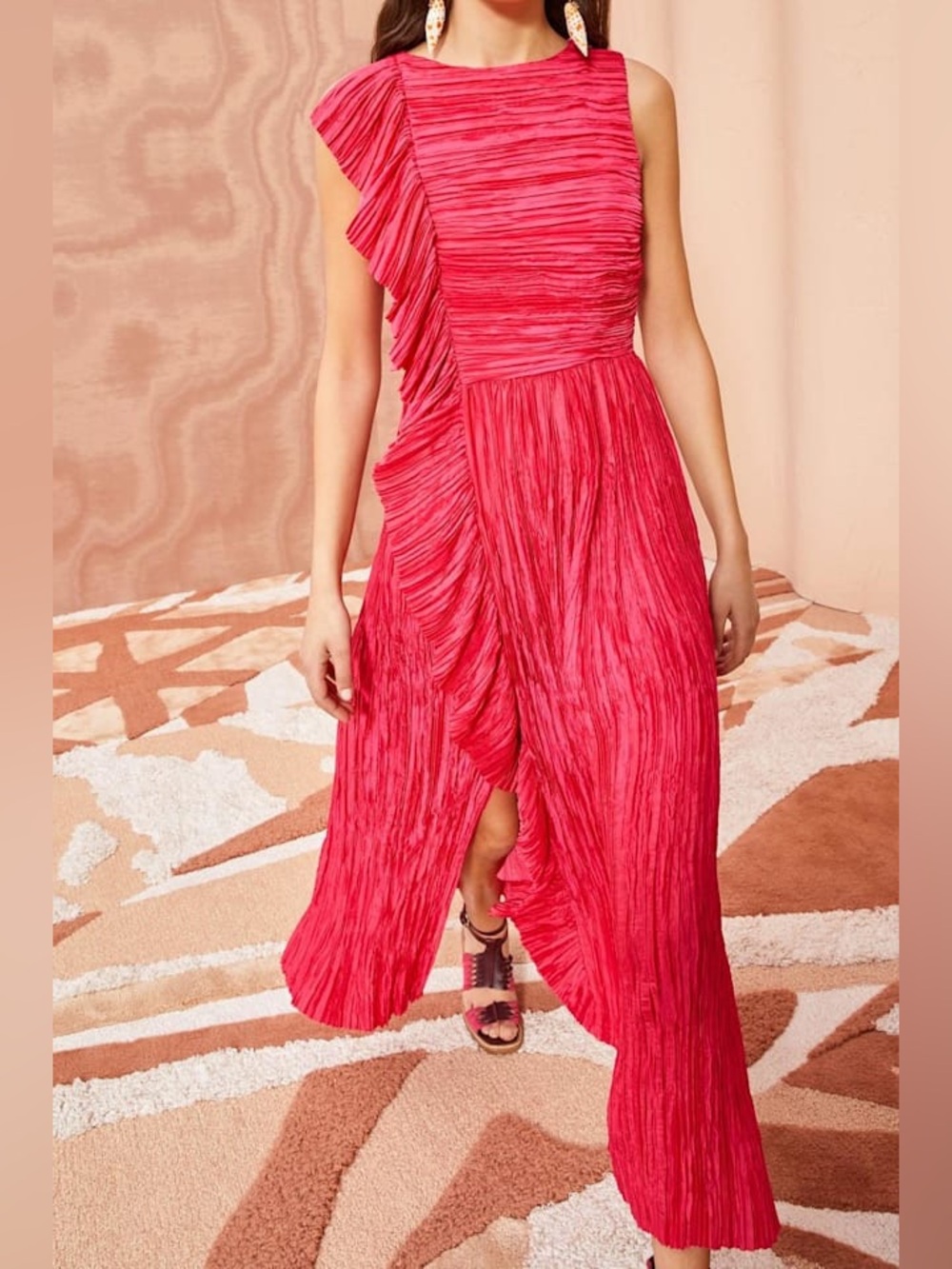 Ulla Johnson Circe Gown Orchid Vibrant Plisse Satin Ruffle Maxi Dress Size 6